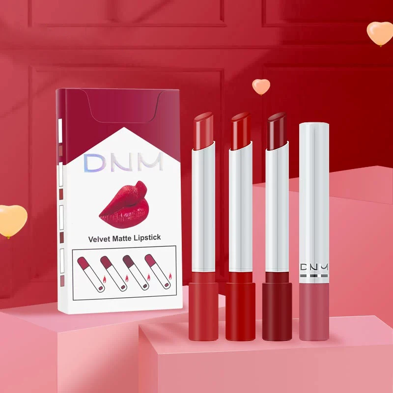 Juego de 4 Labiales de Maquillaje, Cosméticos Coreanos, Juego de Labiales Sexys, Tinte de Labios, Brillo de Labios, Impermeable, Maquillaje Mate de Larga Duración