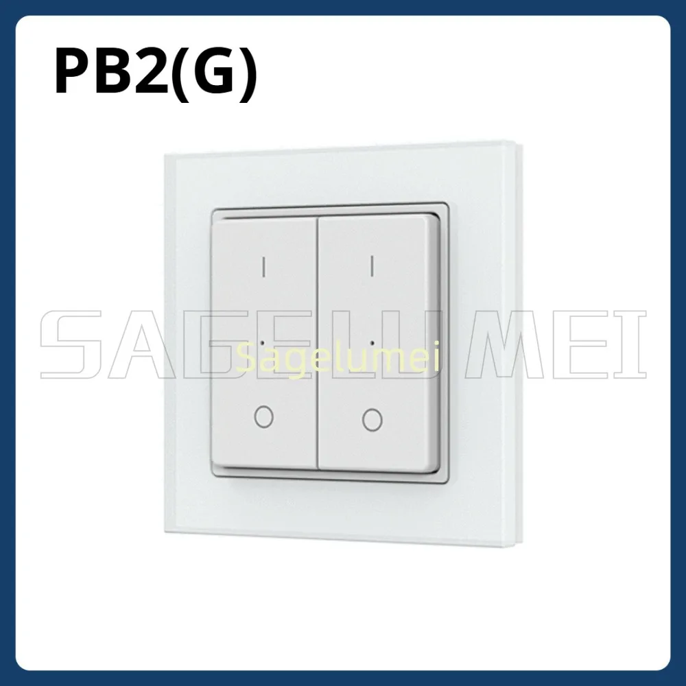 Skydance 2 Zone Switch Panel RF Remote Dimming Control PB2(G) White Tempered glass frame Apply to RF LED controller or switch