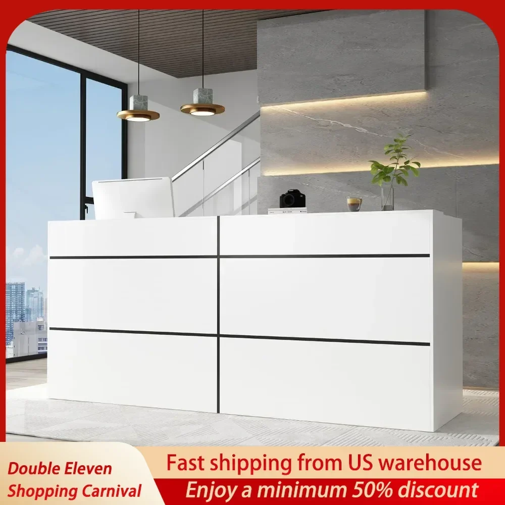 Extra Long Reception Desk with Drawers, Modern Pattern, Office Desk Reception Counter Table 2 Person(86.6”L x 23.6”D x 39.3”H)