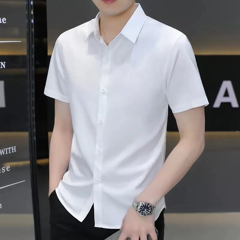 Business Casual Men's Short Sleeve Shirt Ice Silk Cool Feeling No Ironing Half Sleeve Thin High-End Sensation Summer 2026