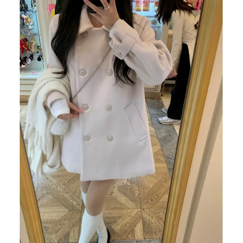 

Classic Chic Woolen Coat Women's Double Breasted Cotton Lined Warmth Inner Vest Winter Commute Sle Long Sve Outerwear