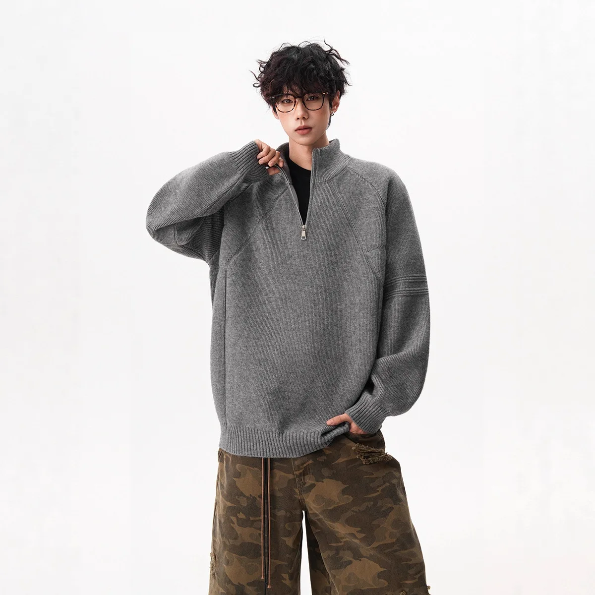 

Designed Half-Zip Stand Collar For Men Women, Autumn And Winter Trendy Brand, High-End Lazy Style Inner Wear Knitted Sweater