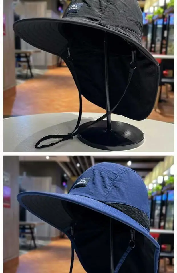 Unisex Sommer-Sonnenhüte mit breiter Krempe, wasserdicht, schnell trocknend, Panama-Stil, Outdoor-Visor, Bucket Hats, atmungsaktives Mesh, Sonnenhut mit Nackenschutz – Detail 6