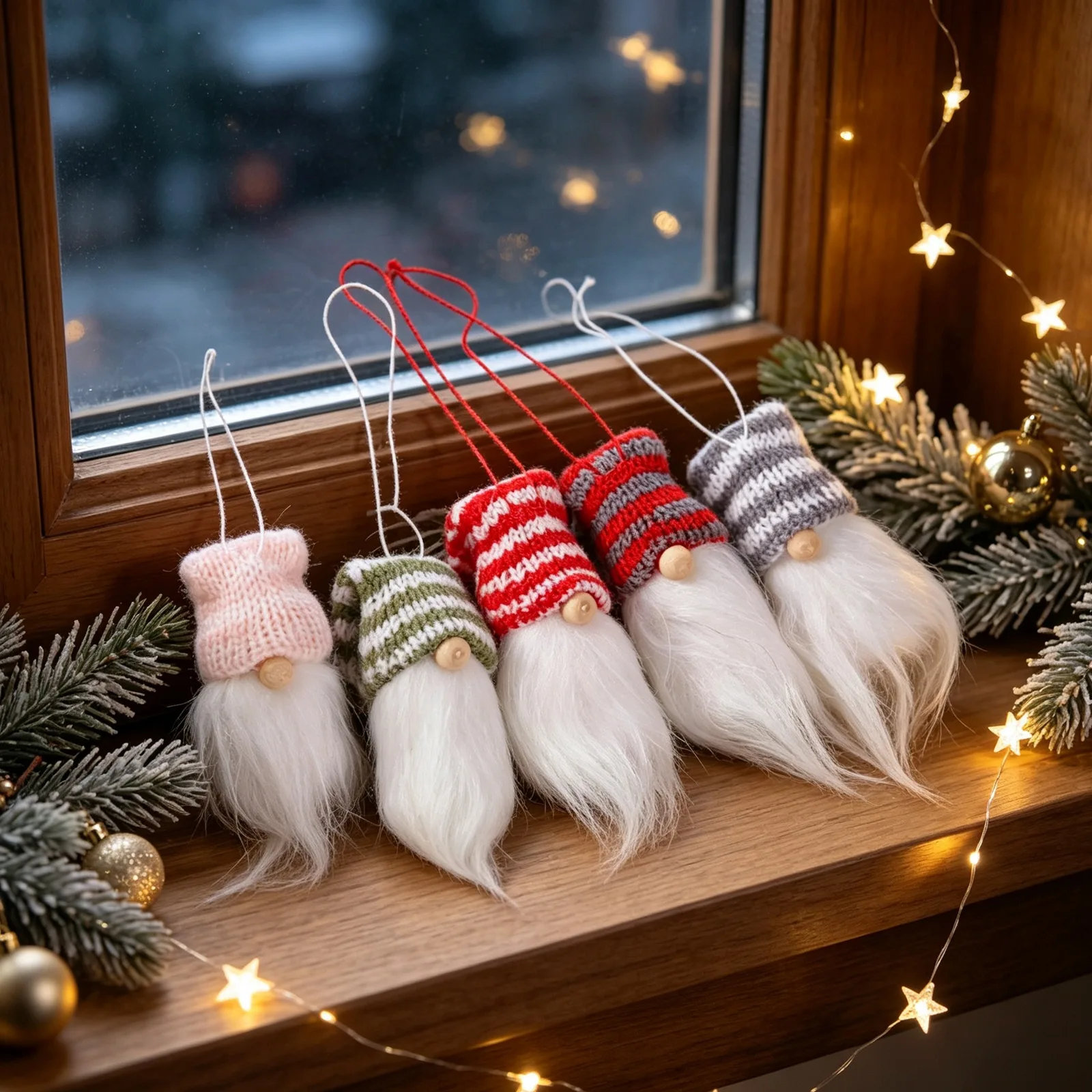 5pcs-Christmas Gnome Ornaments Plush Swedish Tomte Xmas Tree Hanging Pendants Mini Knitted Dwarf Doll Holiday Home Decor Gifts