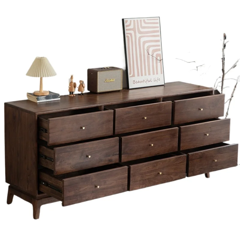 

North American black walnut eight-bucket cabinet, all solid wood, bedroom storage cabinet, simple log nine-bucket cabine cabinet
