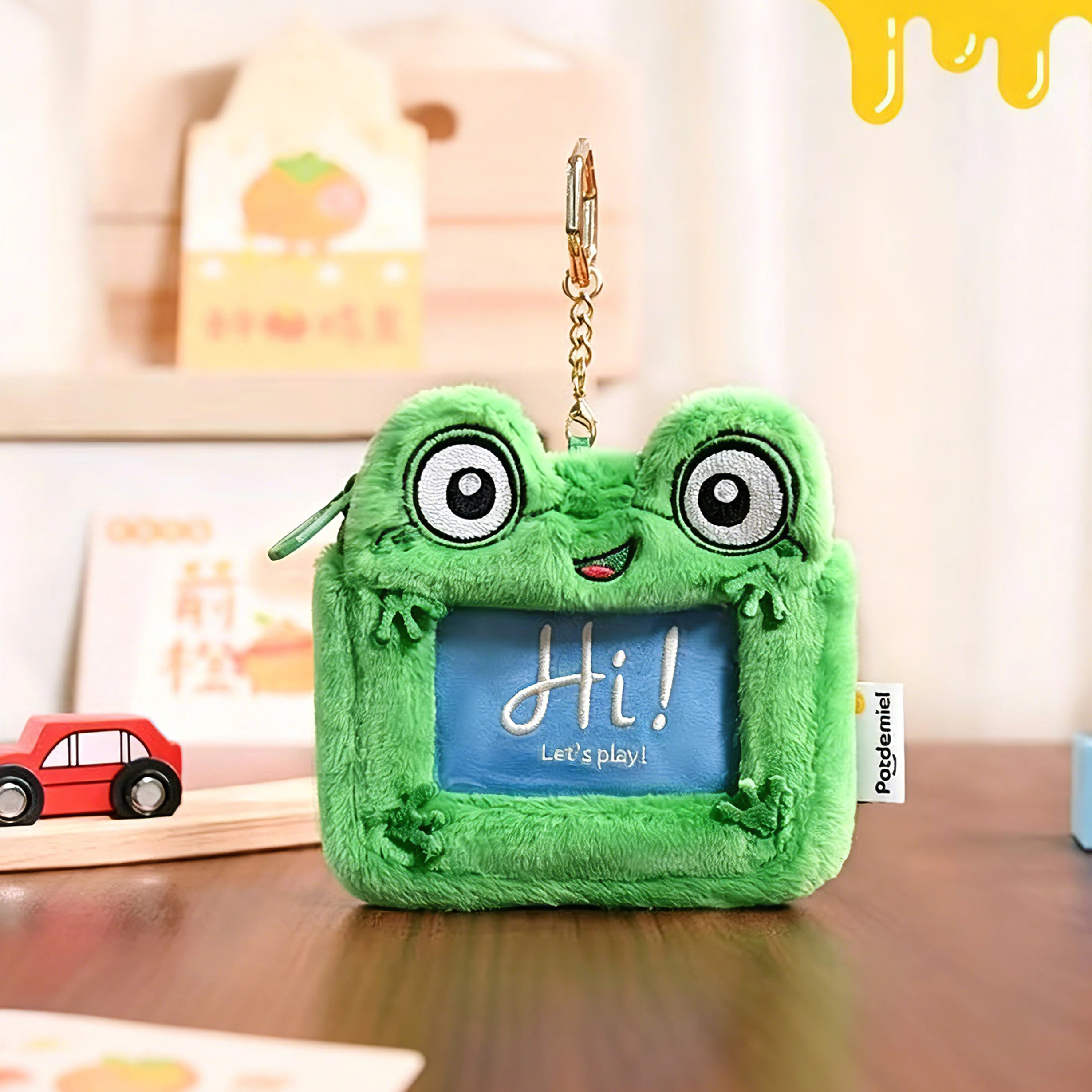 Toy Story 5 Cute Green Frog Plush Coin Purse, Cartoon Frog Mini Zipper Wallet with Keychain, Portable ID Card Holder Pouch for