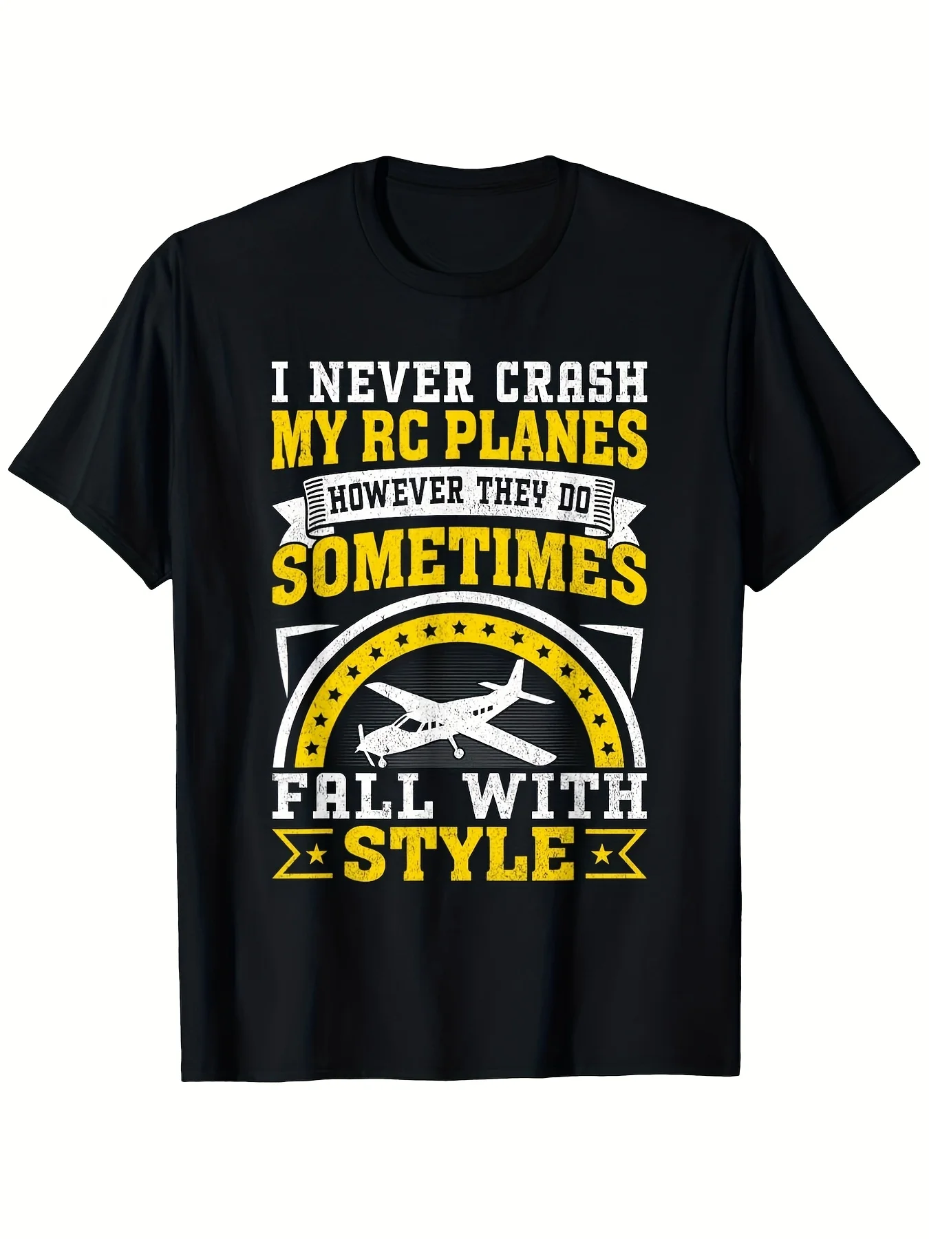 Airplane Rc Plane I Never Crash However They Fall With Style Tshirt  Round Neck, Casual Short-Sleeved, Printed Pattern, Suitable For Daily Commuting And Outdoor Activities, , Perfect For All-Season, Vintage Style