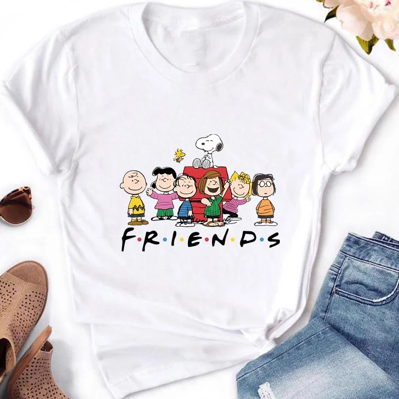 Friends Snoopies Women T Shirt Summer Girl Printed Tshirt Cartoon Ladies Y2K Clothes Casual Short Sleeve Female Clothing Top Tee