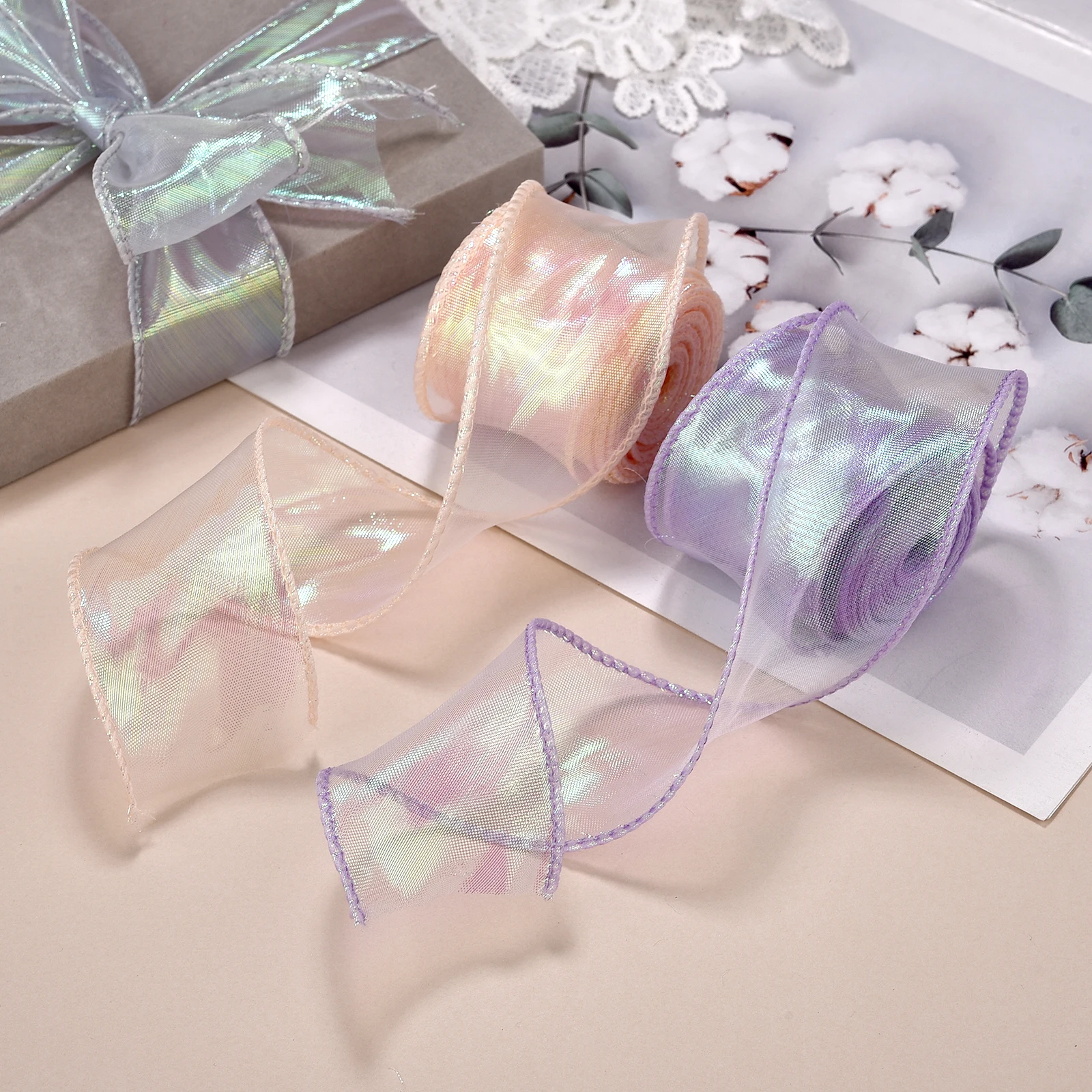 10 Yards/Rolle Organza-Satinbänder, transparentes Fischschwanz-Garn, Chiffonband, Hochzeitsstrauß, Stoffverpackung, Dekor, Kranz, Nähwerkzeug