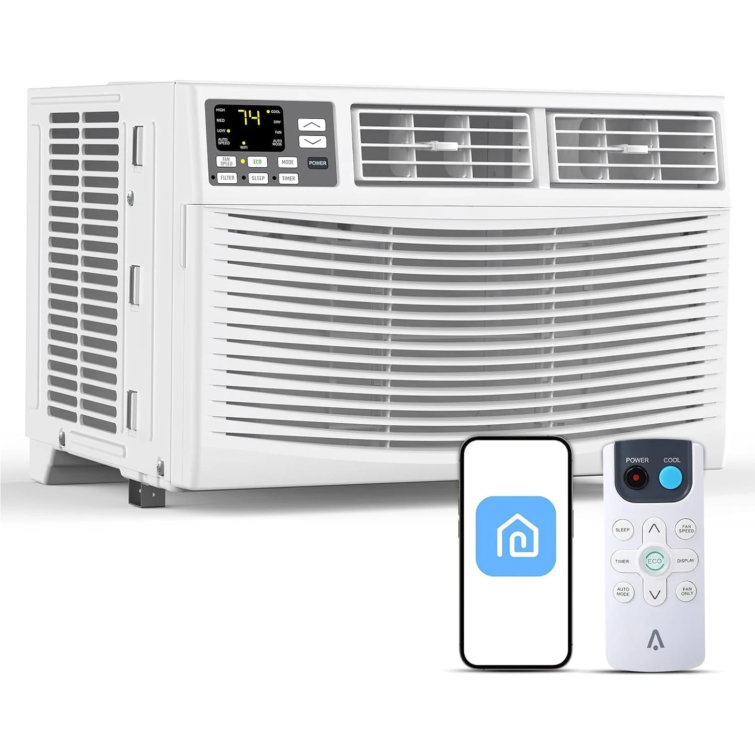 8000 BTU Window Air Conditioner with WiFi Ultra Quiet 3-in-1 AC Unit Remote Energy Efficient Cooling for Rooms up to 350 Sq. Ft.