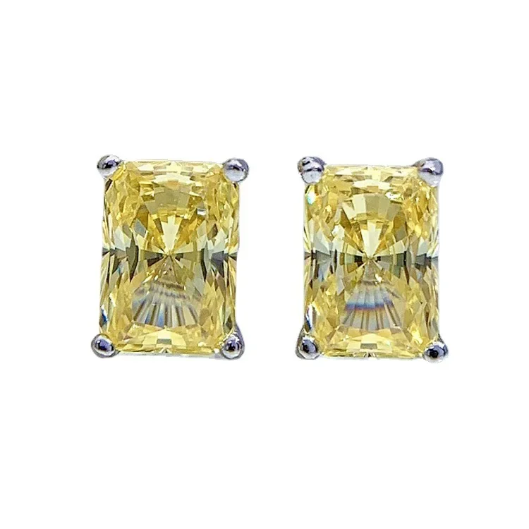 Light Luxury 925 Sterling Silver Sparkling 5 * 7mm Yellow Zircon High Carbon Diamond Earrings Party Jewelry