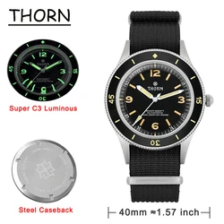 THORN 50-Fathoms 시계, 40mm NH35 무브먼트, 316L 스틸 미네랄 크리스탈, 200M 시계, C3 슈퍼 루미너스 빈티지 시계