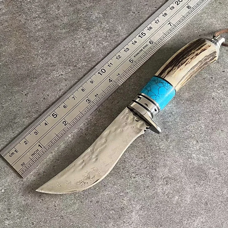 

Outdoor Knife Handmade Forging Damascus Steel Fixed Blade Hunting Knife With Holster Portable Camping Survival Knives EDC Tool