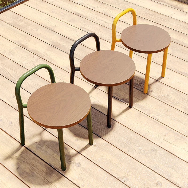 Nordic Iron Small Round Stool, Modern Light Luxury Folding Outdoor Courtyard Balcony Garden Solid Wood Leisure Small Stool