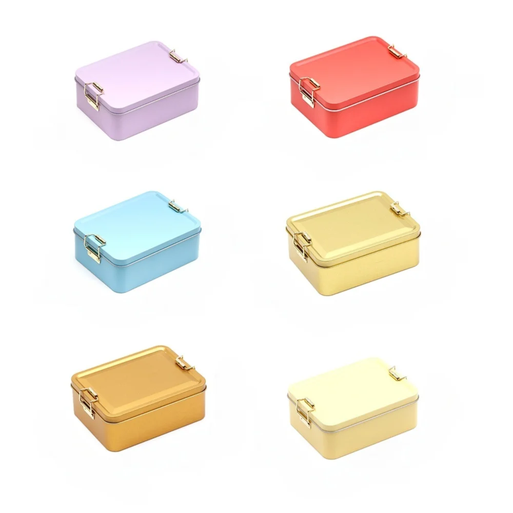 

With Lid Tinplate Box Multi Color Rectangular Shape Rectangular Iron Box Buckle Durable Material Iron Box Gift Packaging