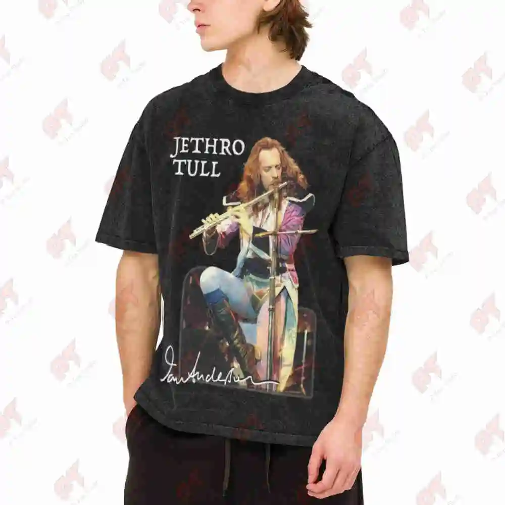 Jethro Tull Live Ian Anderson Flute Vintage Washed Tee Pure Cotton T-Shirt
