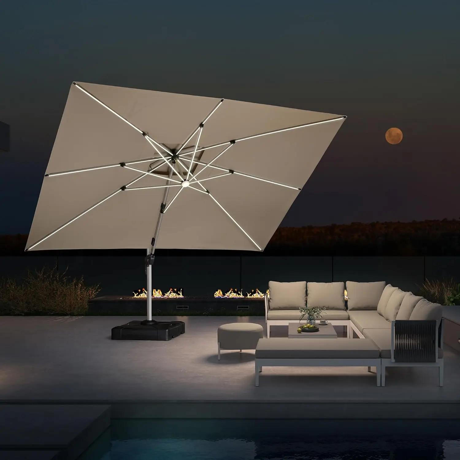 

10' X 13' Double Top Deluxe Solar Powered LED Rectangle Patio Umbrella Offset Hanging Umbrella Outdoor Cantilever, Customized