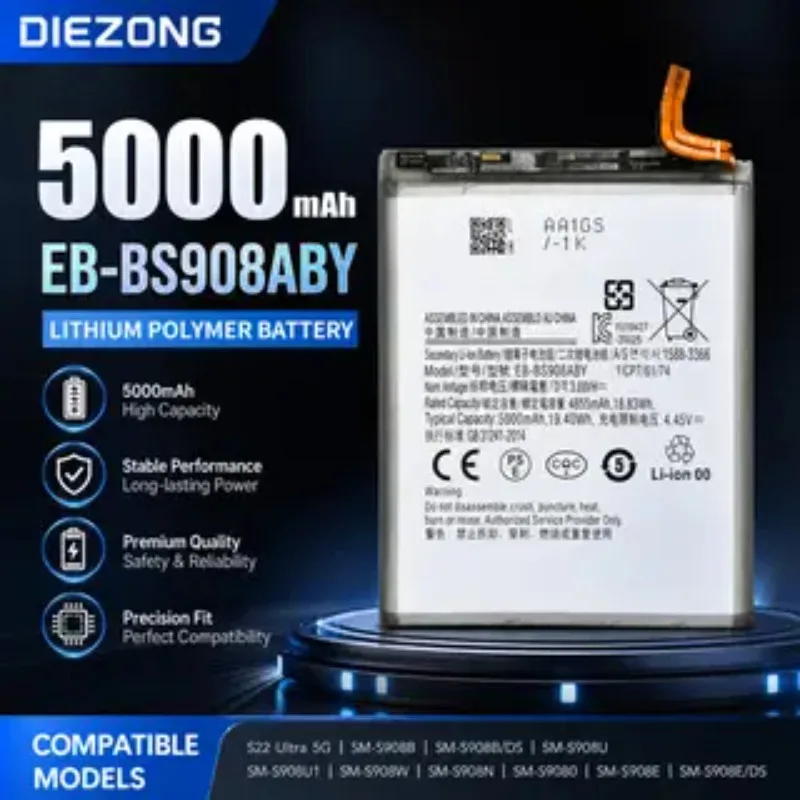 

New High-quality EB-BS908ABY Battery 5000mAh for Samsung Galaxy S22 Ultra S22Ultra SM-S908 SM-S9080 Mobile Phone