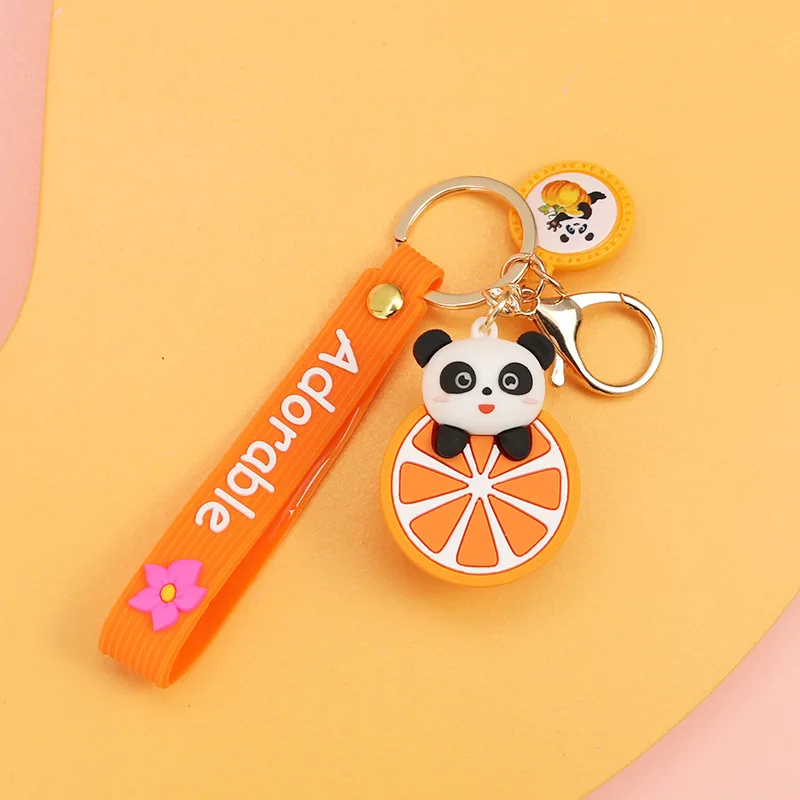 Cartoon Fruit Satchel Little Panda Doll Keychain for Girls Cute Bag Pendant Female Lovely Key Chain Car Key Ring Keyring Small G