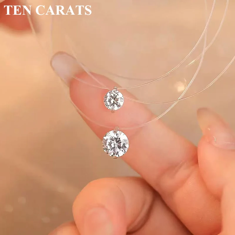 

TEN CARATS 0.5CT-2CT certified Moissanite Women's necklace Transparent invisible thread pendant 100%S925 pure silver jewelry