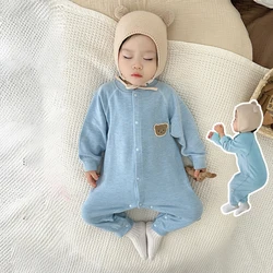 MILANCEL 0-2Y New Autumn Baby Clothes Newborn Romper Skin-friendly Underwear Infant Cartoon Bear Seamless Jumpsuit Sleepwear