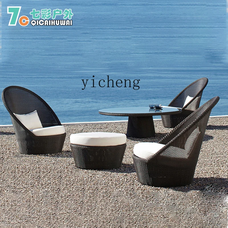 ZF Outdoor Swimming Pool High Backrest Rattan Table and Chair Sofa Outdoor Outdoor Courtyard Leisure