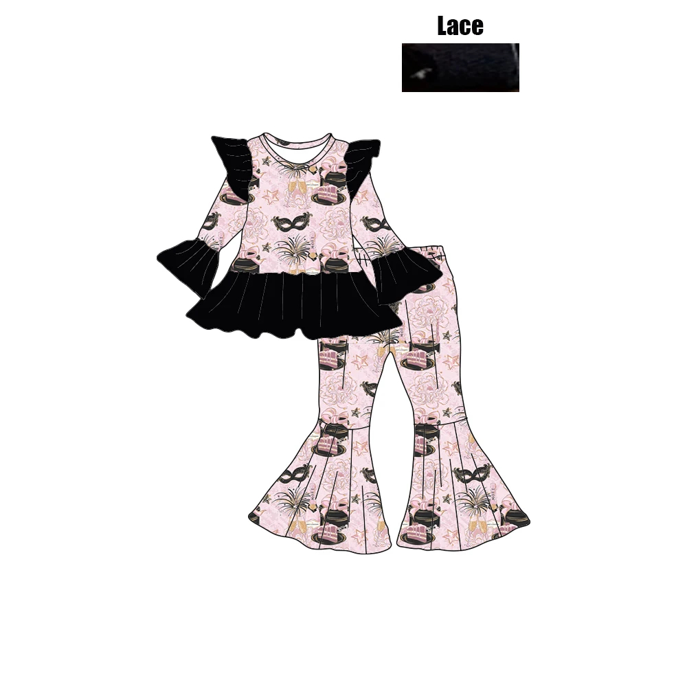 لوازم ماكياج اللباس المطبوعة بأكمام طويلة الدانتيل متوهج السراويل الفتيات مجموعة الحليب الحرير مخصص بالجملة #2