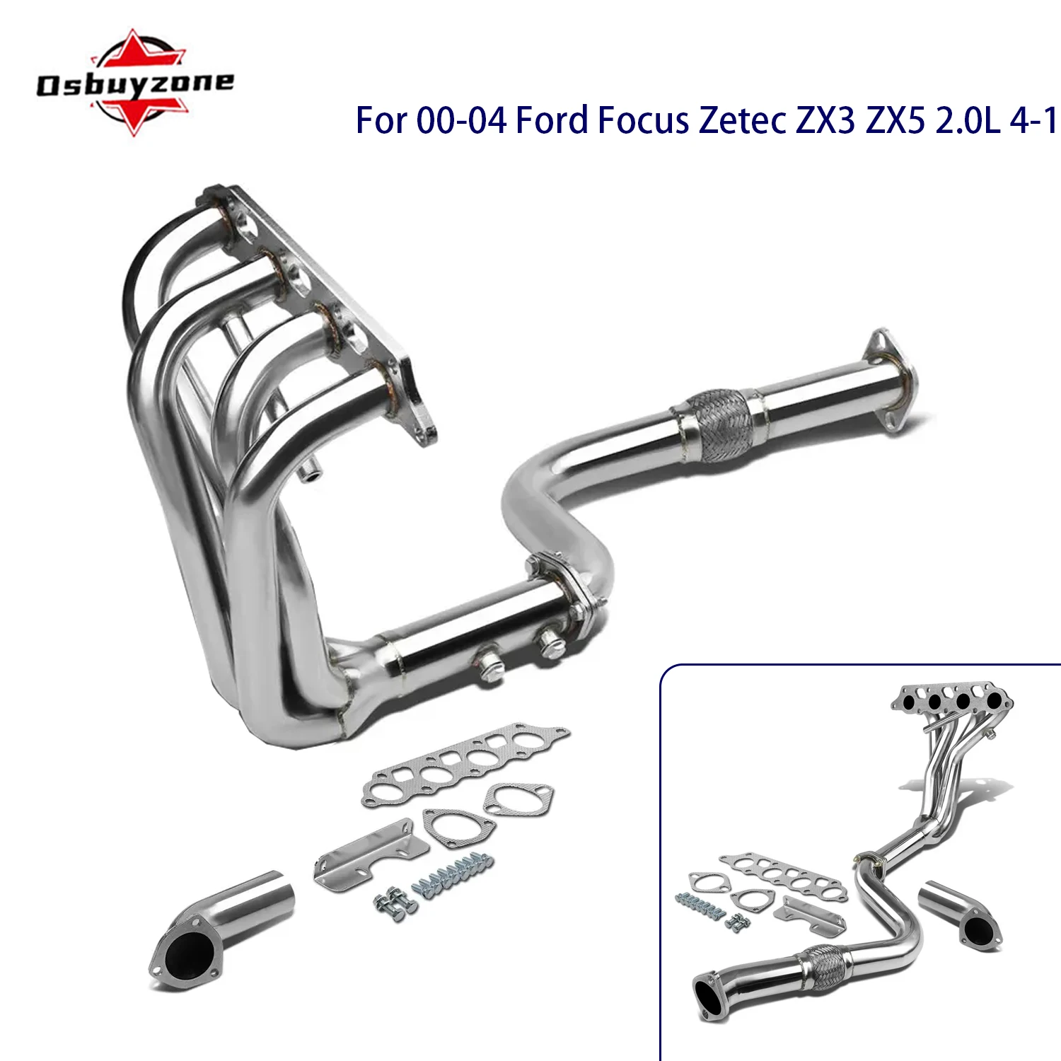 Tubo de escape de tubo largo, colector de carrera, cabezal de escape para Ford Focus Zetec ZX3/ZX5 2.0L 4-1 00-04
