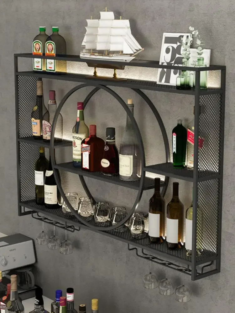 

Simple wine rack Storage rack wine cabinet Wall mounted Storage iron display rack Baijiu