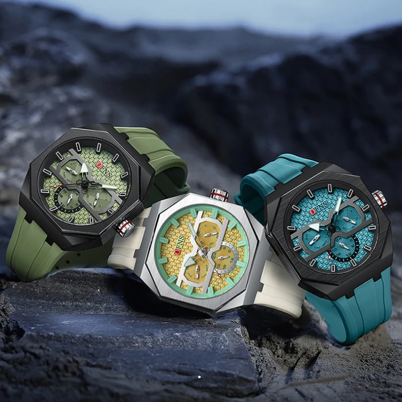 OFNS 8023 موضة العلامة التجارية ساعة كوارتز رجالية بسيطة ثلاثة عين ستة إبرة عصرية مقاوم للماء ساعات عادية للرجل reloj hombre