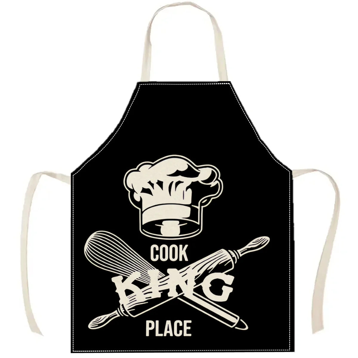 1pc Cook King Place Apron Linen Cotton Chef Hat Rolling Pin Kitchen Cooking Baking Gift for Men Dad Funny Culinary Bib for Grill