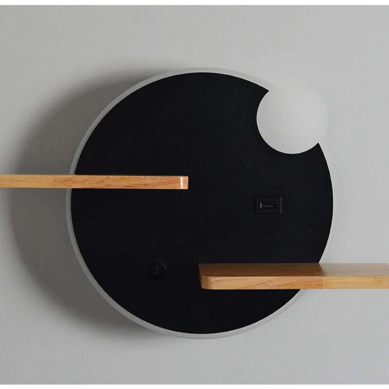 Circular Wall Lamp with USB Interface Storage Rack, Bedside Lamp, Indoor Bedroom, Living Room, Hotel Room, Background Wall