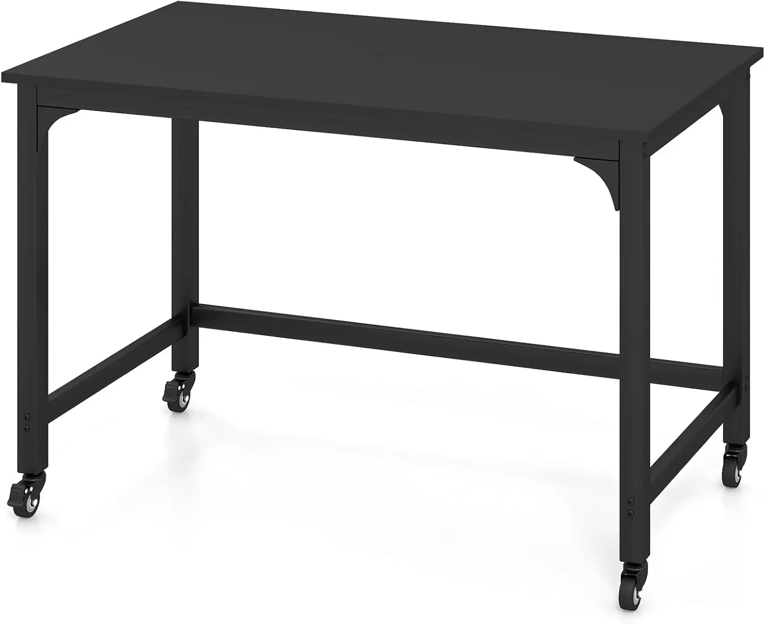 48' Mobile Computer Desk, Rolling Laptop Table with Lockable Wheels, Metal Frame, Black