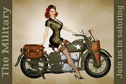 Army Biker Babe Pin up Girl Metal Sign Rectangle Custom Metal Sign in-Bar Cafe Restaurant Home Decor
