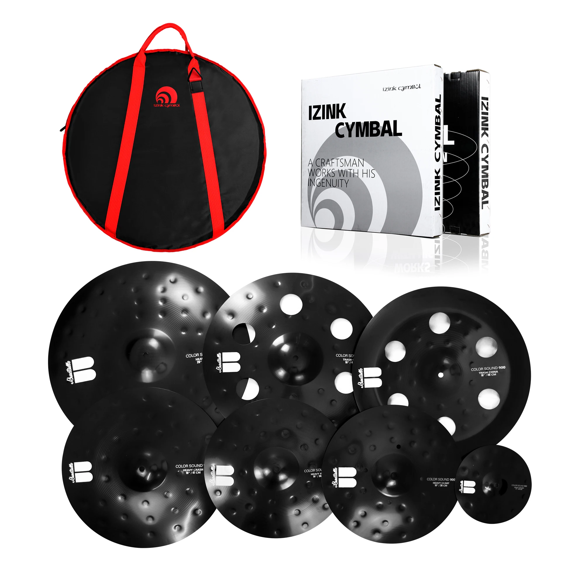 Beatello 7-Piece Black Devil Cymbals Set 8/14/16/18/20 Inch Instrument Cymbals With Black Bag For Drum Players