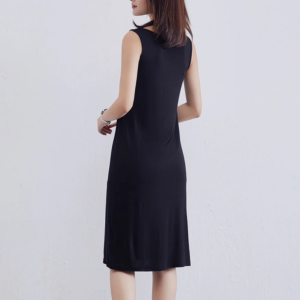 

1Pcs Summer Women Dress Black Size M Mid-Length A-Line Sleeveless Modal Spandex Casual Loose Base Underdress Outer Vest Skirt