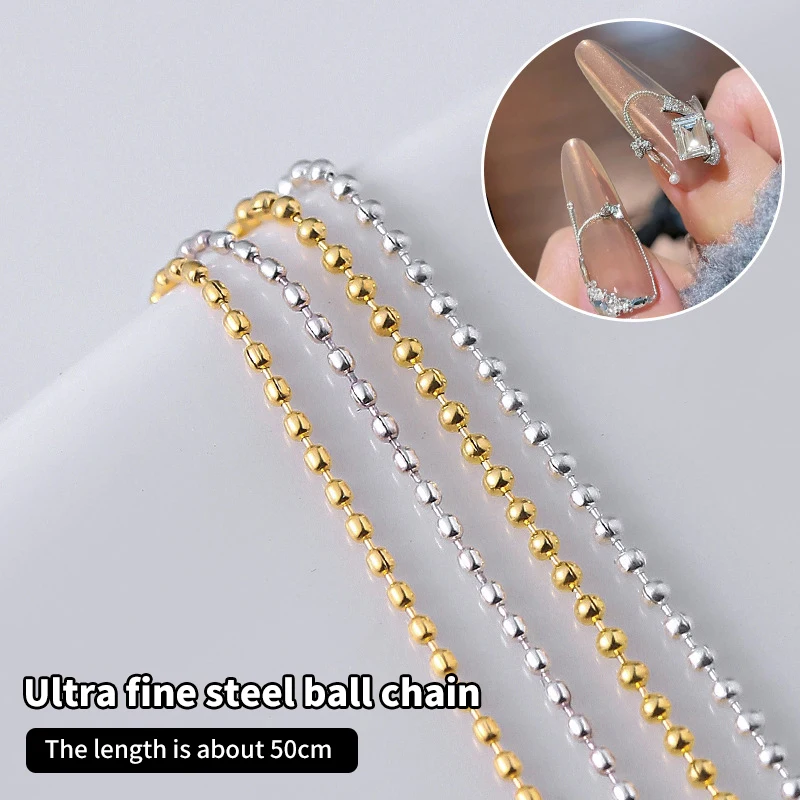 0.8/1mm Nail Steel Ball Chain Multi-Designs Gold/Silver Decorations Metal Steel Press On Nails Charms Art Jewelry Accessories