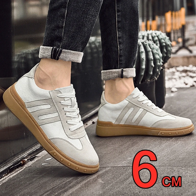 Cow Suede Elevator Sneakers Men Casual Leather Round Toe Lift Sports Women Lace Up Fashion Patchwork 6CM Height Increasing Shoes