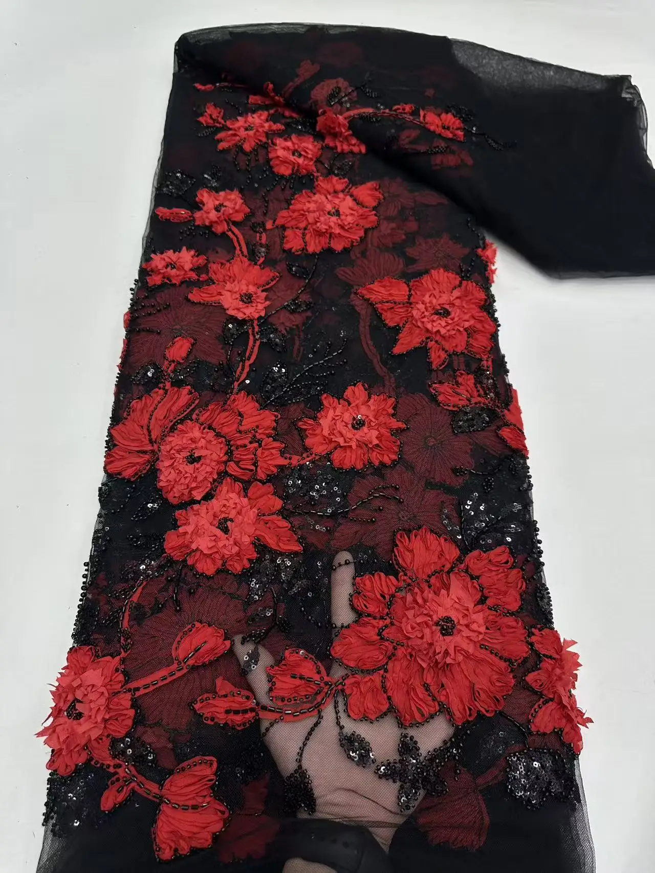 ผ้าลูกไม้แอฟริกัน ผ้าลูกไม้ปักลูกปัดคุณภาพสูง ปี 2025 สีหัวหอม ปักลายดูไบ ปี 2025 ชุดเดรสงานเลี้ยงสุดหรู Hm123-1