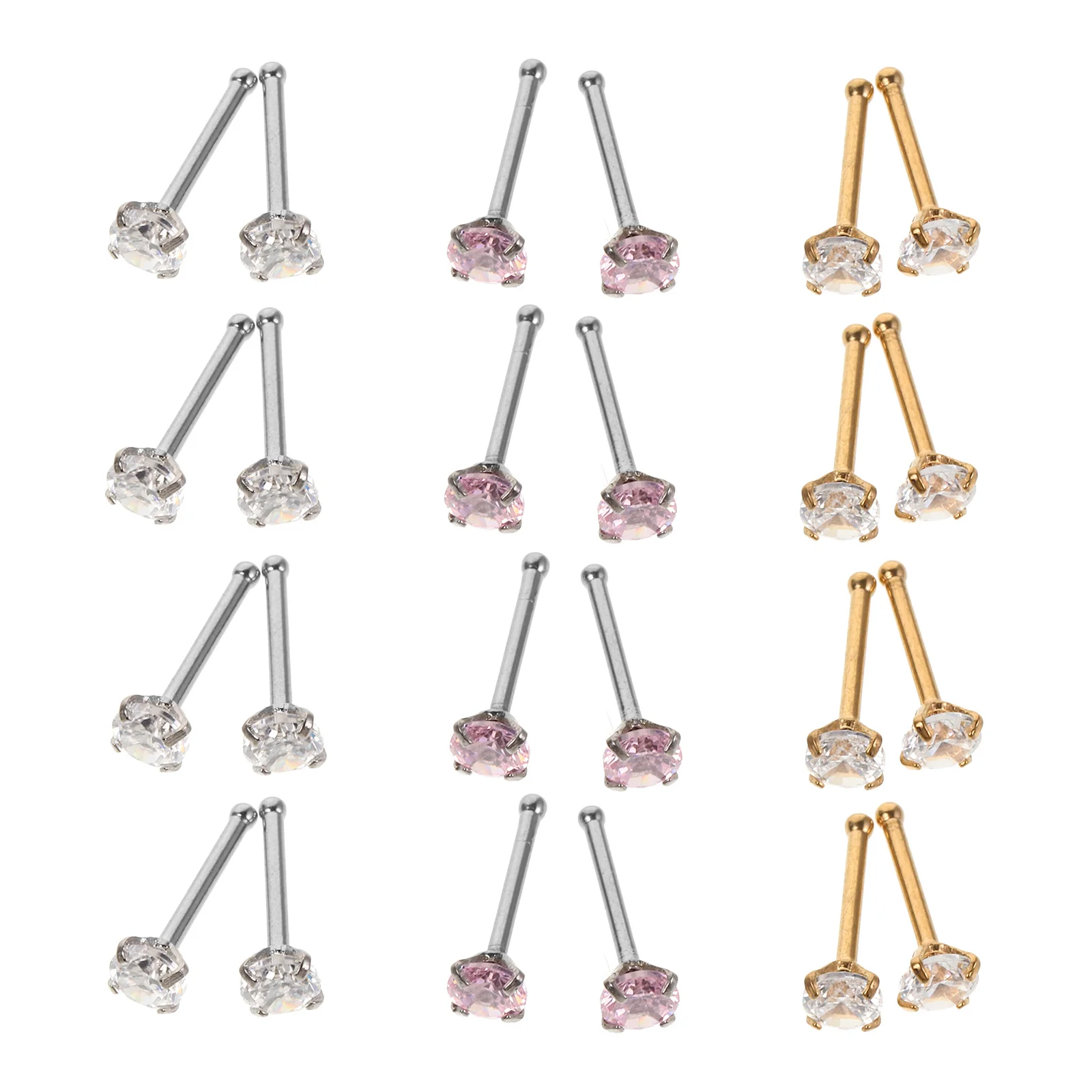 

24Pcs Stainless Steel Nose Studs Zircon Embellished Nose Rings for Women Non Irritating Fashion Piercing Studs Daily Wear