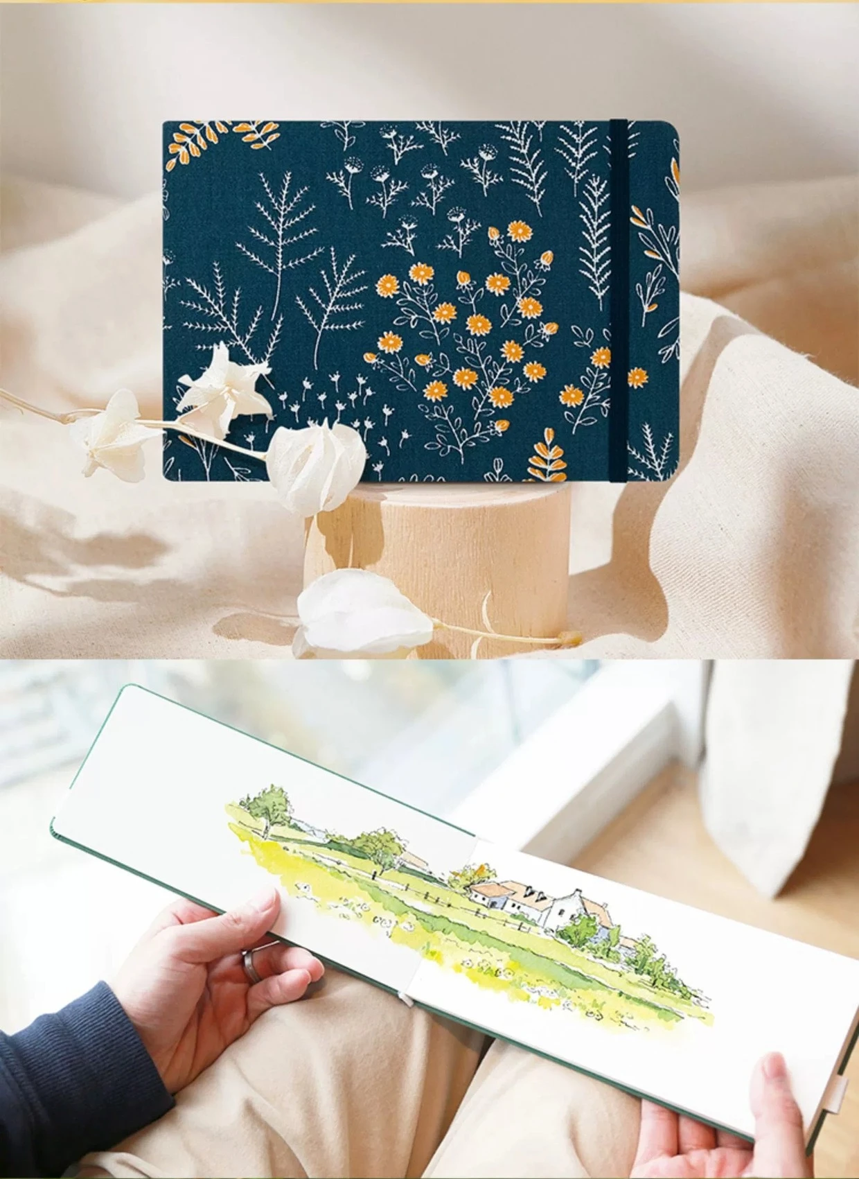32K Stoff-Aquarell-Skizzenbuch 300g Verdicktes Papier Doppelseitige Textur Reise-Skizzenbuch Tragbares Kunst-Zeichenbuch – Detail 17