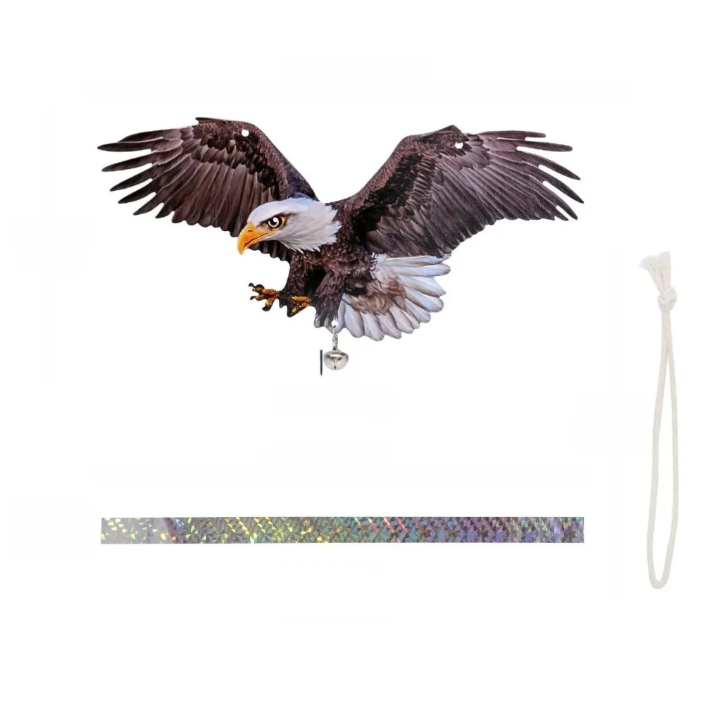 12-Piece Bird Deterrent Kit Featuring For Hawk-Like Decoys Reflective Tape Hanging Ropes and Bells for Year-Round Use
