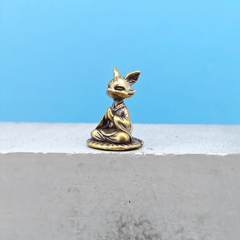 Vintage Brass Robed Meditating Fox Mini Figurine Zen Animal Decor Desk Car Interior Ornament Gift for Wildlife Collectors
