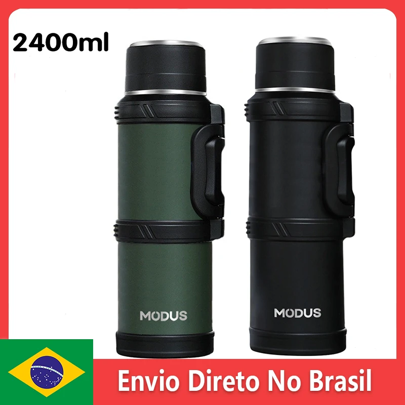 Botella de agua térmica de doble capa de acero inoxidable al vacío, botella de agua aislada de gran capacidad para uso en exteriores 2,4 L
