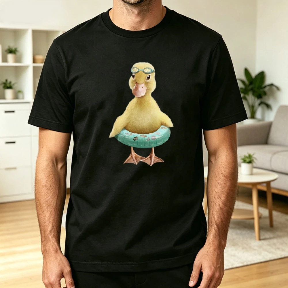 Cute Swimming Duckling Goggles Float Ring Summer Men Cotton T-Shirt Cartoon Beach Animal Light Funny Casual Short Sleeve Costume