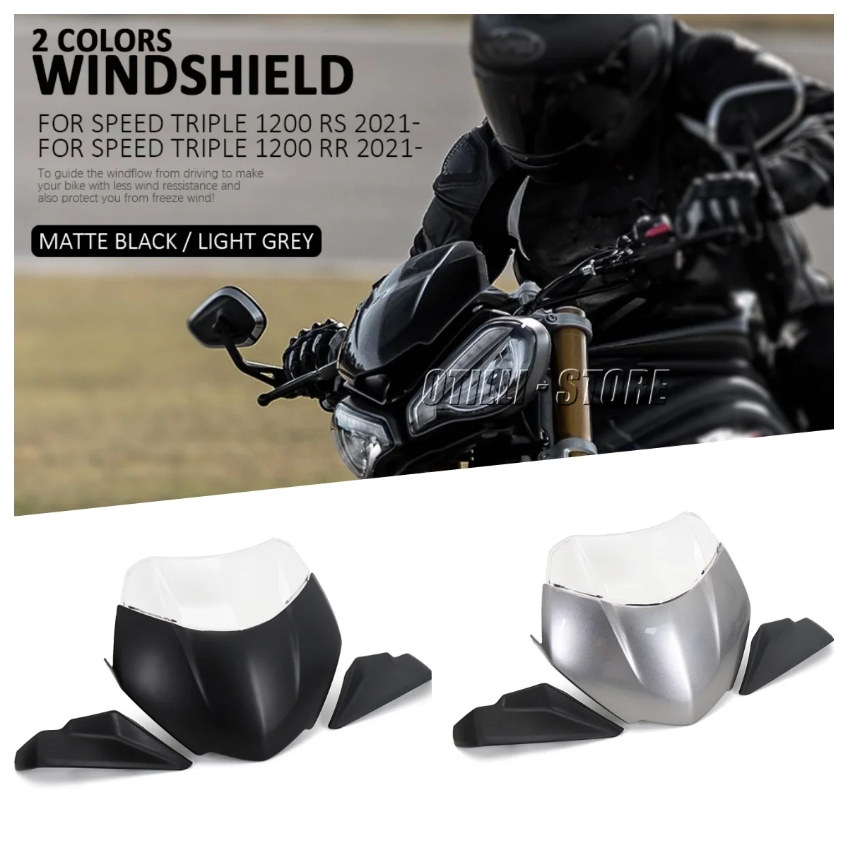 

OTILLI Motorcycle Windshield Windscreen For Triumph SPEED TRIPLE 1200 RR RS Adjustable Wind Screen Covers 2 Color Wind Deflector