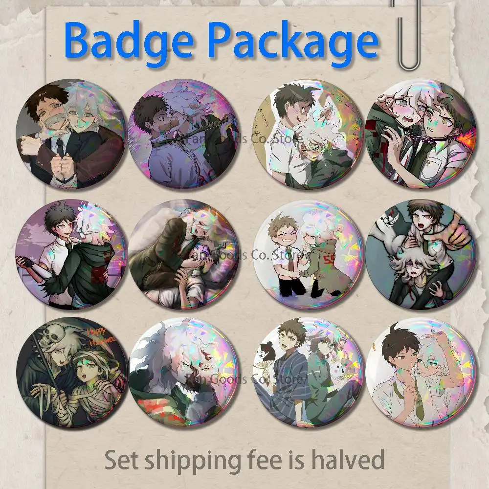 Nagito Hajime Komahina Brooches for Backpack Accessories 25,32,44,58,75mm Round Enamel Pins 2-piece set Cartoon Anime Badge