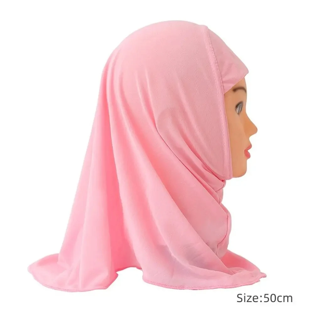 Solid Color Children Hijabs Muslim Girls Kids Hijab Islamic Scarf Shawls Soft Stretch for 2 to 7 Years Old Girls Turban 50cm