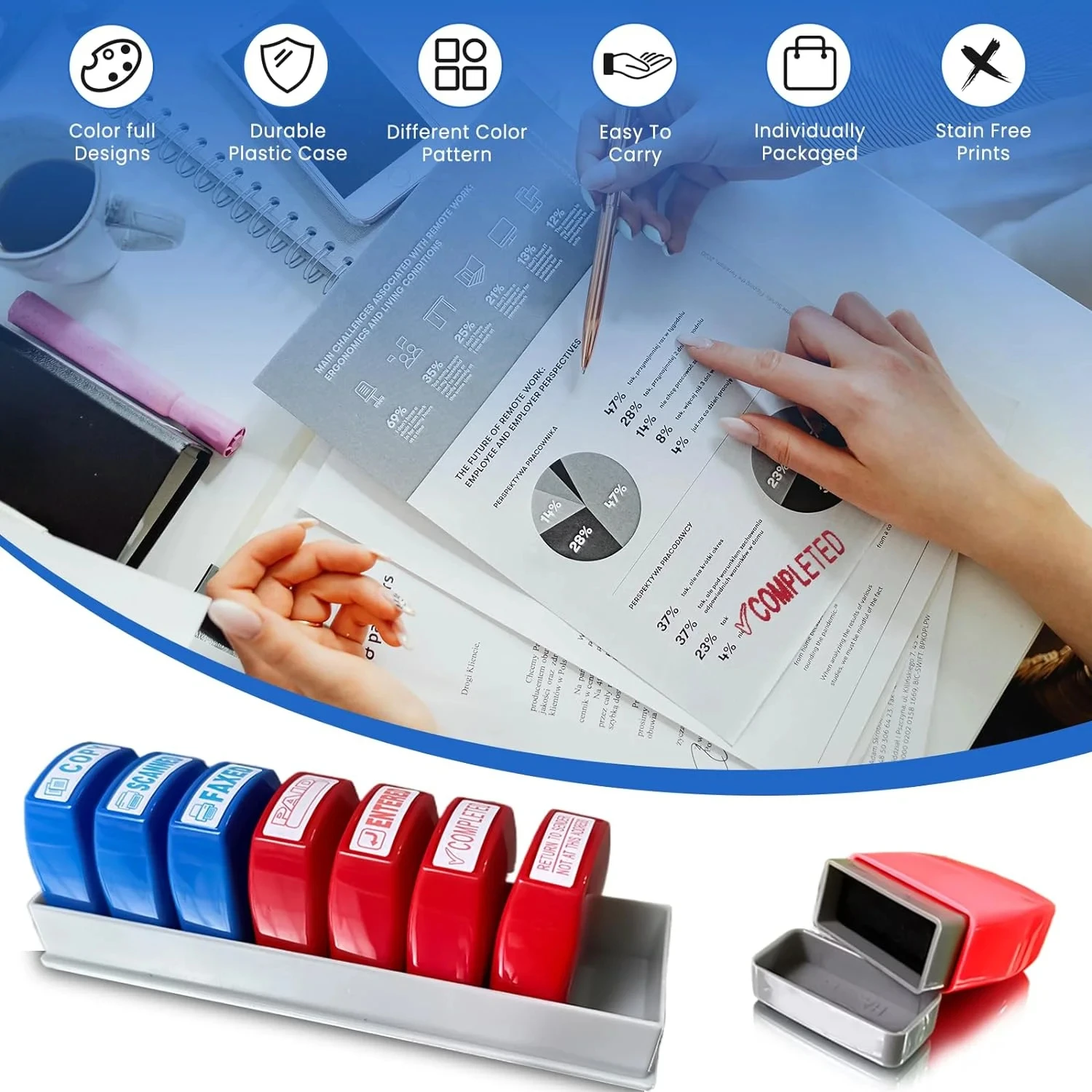 Office Stamp Set, includes 8 stamps for Approve, Paid, Completed, Copy, Fax, Scanned, Business Stamps, Information & Accounting view 2