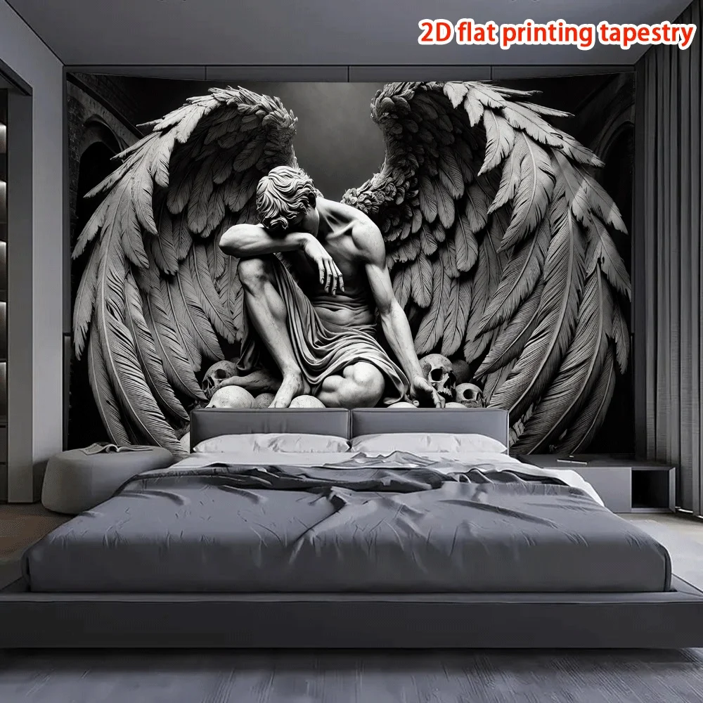 Dark Angel Wandteppich, Wandbehang, Gothic-Stil, Totenkopf-Flügel, Kunststoff-Poster für Wohnzimmer, Schlafzimmer, Heimdekoration, ästhetisch